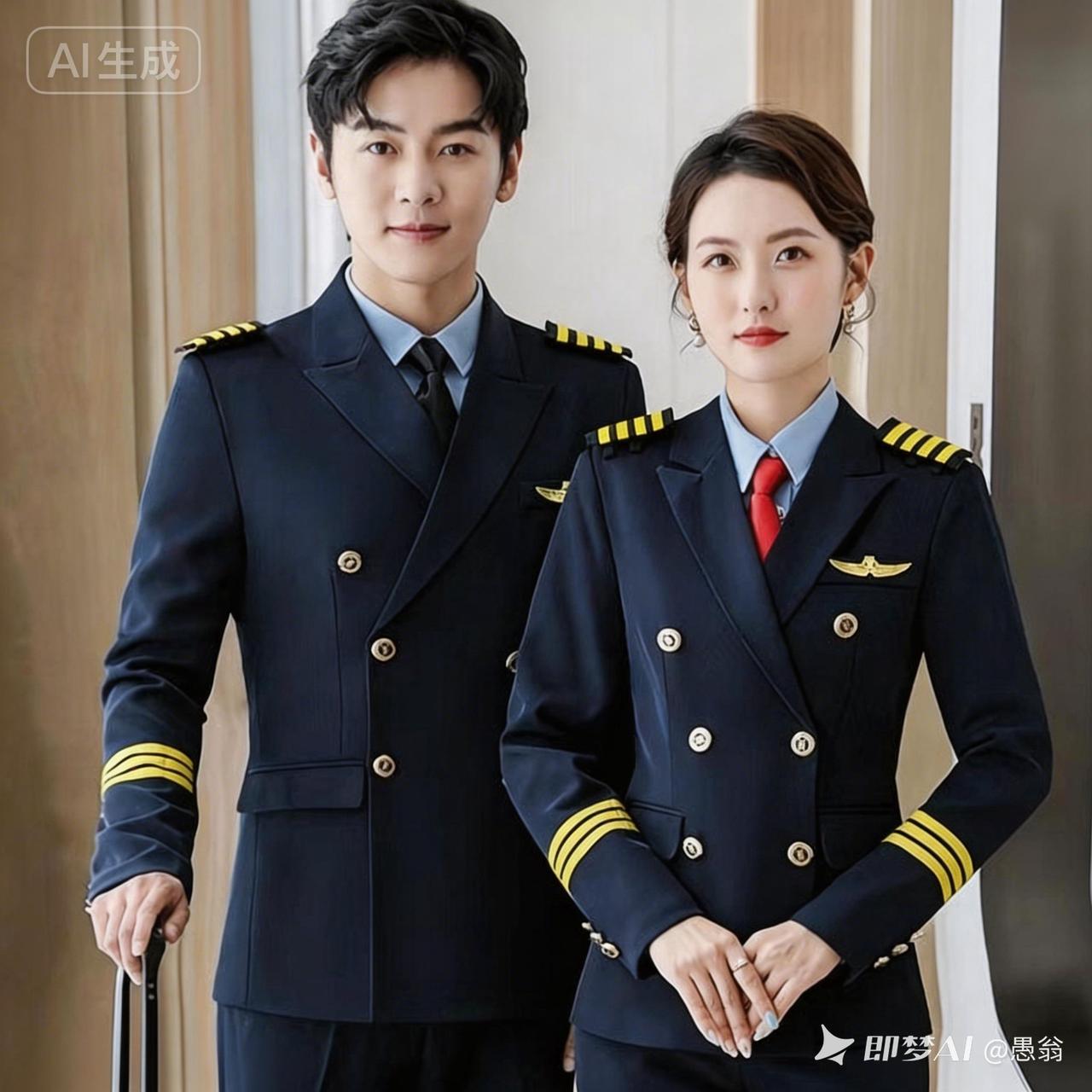 帅气机长与美丽空姐的甜蜜合影，尽显职业魅力！😍👨‍✈️👩‍✈️