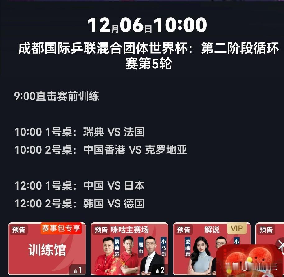 王楚钦提一口真气！今天一日双赛。其中中午12点对阵日本队，是央视送给广大球迷的。