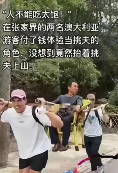 外国游客花钱体验挑夫项目，本以为是坐轿子上山，结果剧本直接反转。 俩人出钱亲自抬