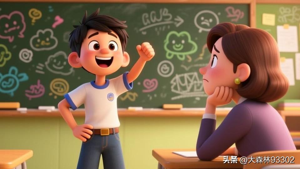 这大概就是传说中的“顶级凡尔赛”碰上了“灵魂反击”吧！
老师与一小男孩聊天，被孩