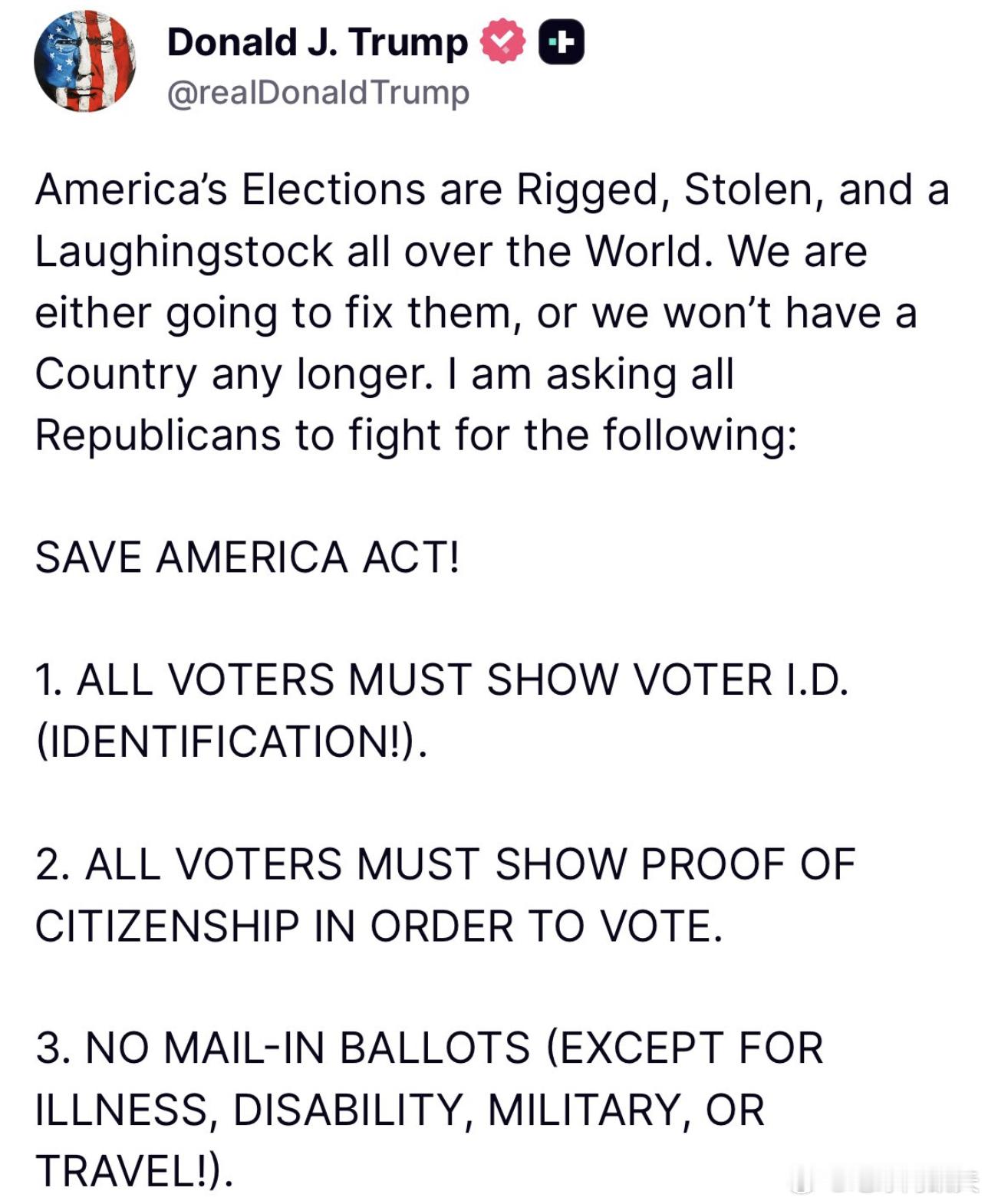 ‼️特朗普：“美国的大选被操纵、被窃取，已经成为全世界的笑柄。我们要么修复选举制