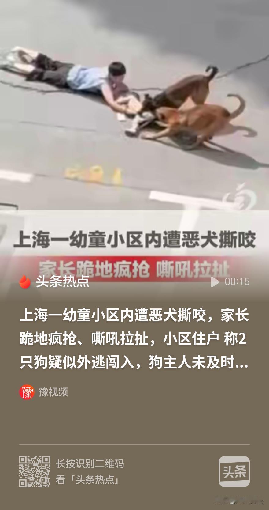 管不住狗，根子在于管不住人！上海两只宠物犬撕咬小孩，家长伏地嘶喊保护，场面让人揪