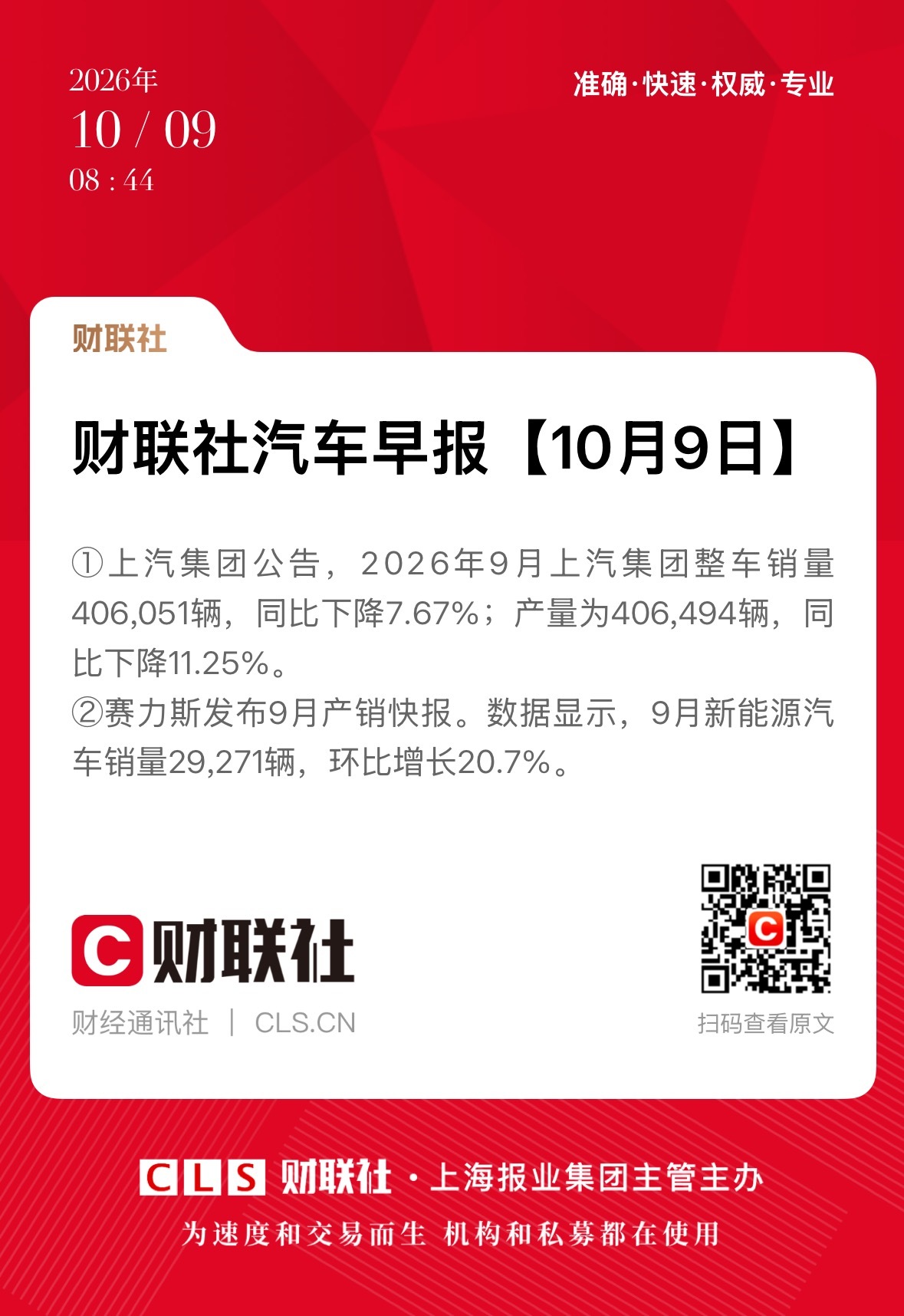 早上好☀️1. 国庆高速新能源车充电量同比大增51.42%2. 尊界回应刹车踏板