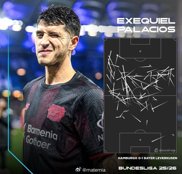 🇦🇷🔝 帕拉西奥斯在勒沃库森客场1-0战胜汉堡的比赛中表现出色：◉ 抢断次