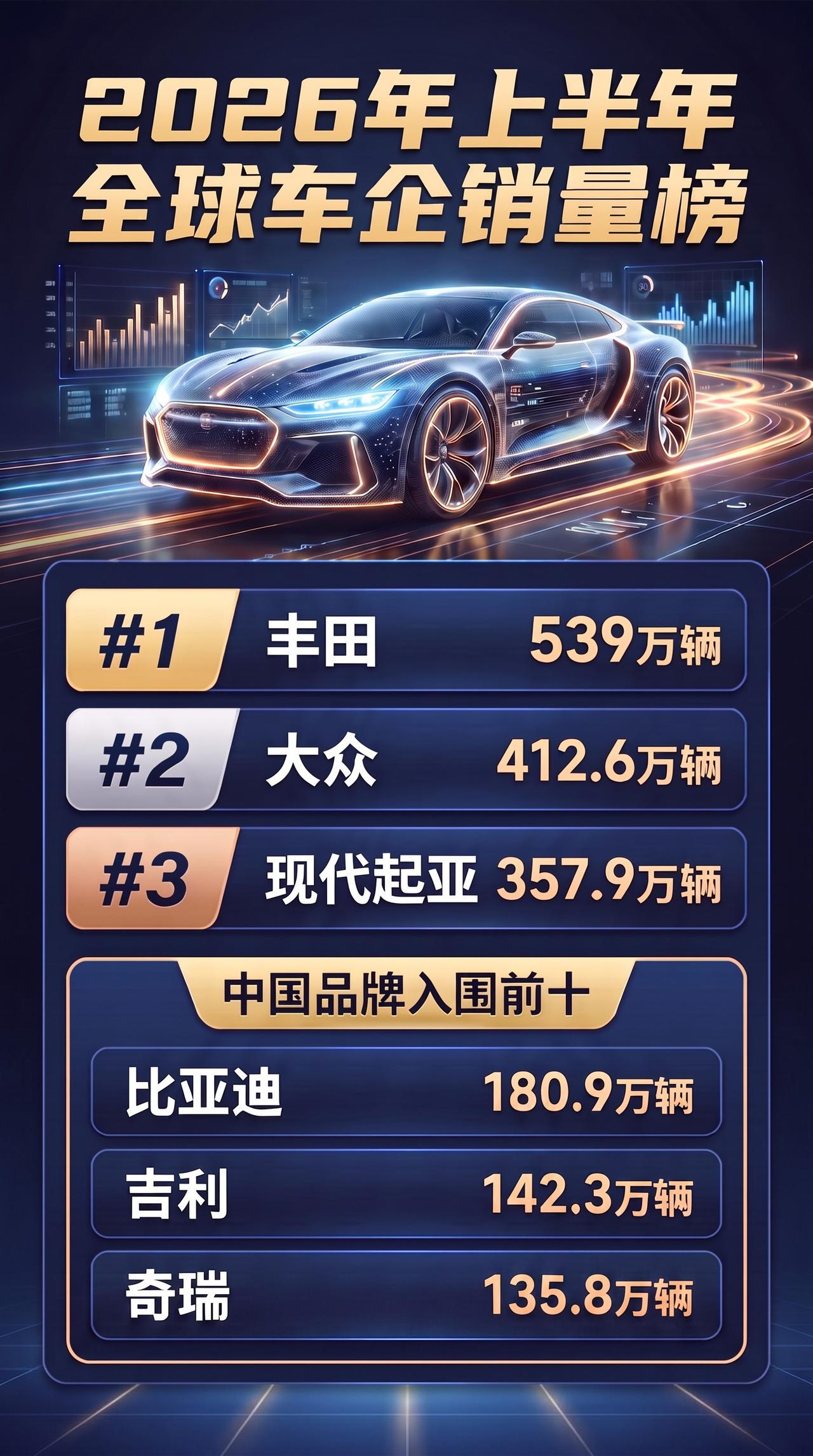 丰田还是太强大了！自主品牌比亚迪，吉利汽车，奇瑞汽车，发展势头也很迅猛，新能源汽
