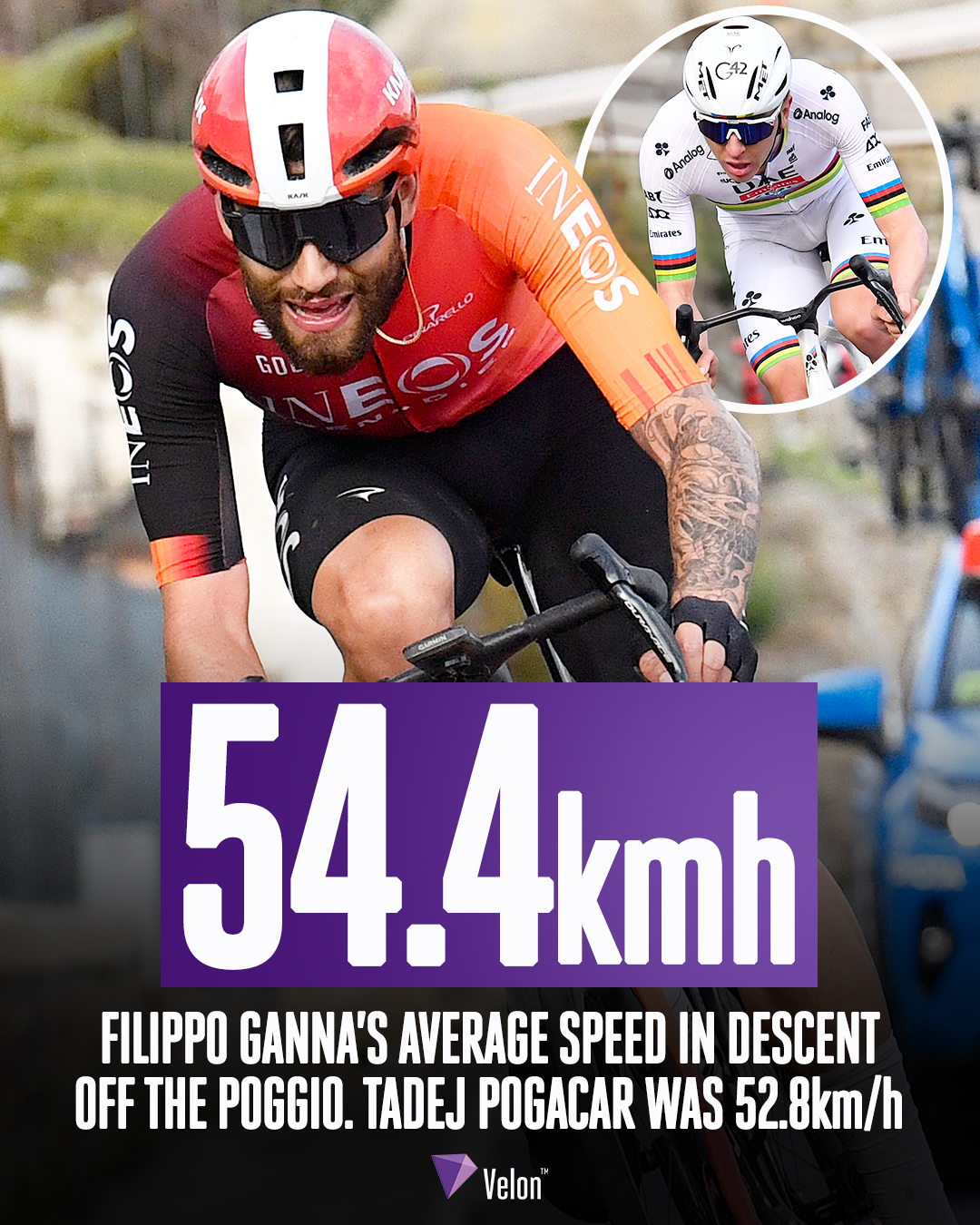 甘纳在米兰圣雷莫的下坡策略：尽量不刹车，摔倒就认了。下坡追几秒，平路追几秒，然后