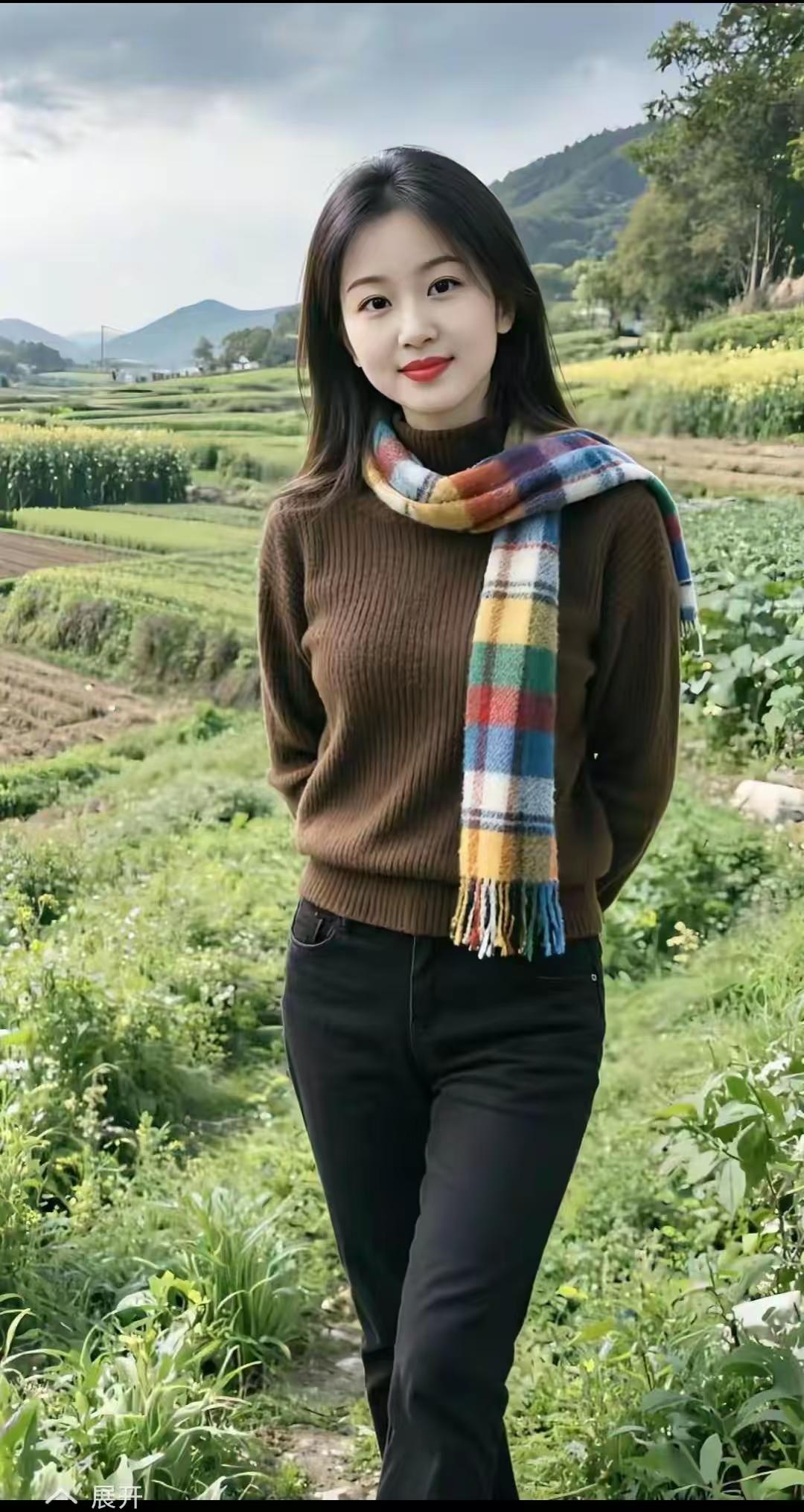 清江引·郊野晴行
暖褐罗衣迎晓亮，
彩巾霜边漾。
晴郊垄色铺，
远岫云痕旷。
山