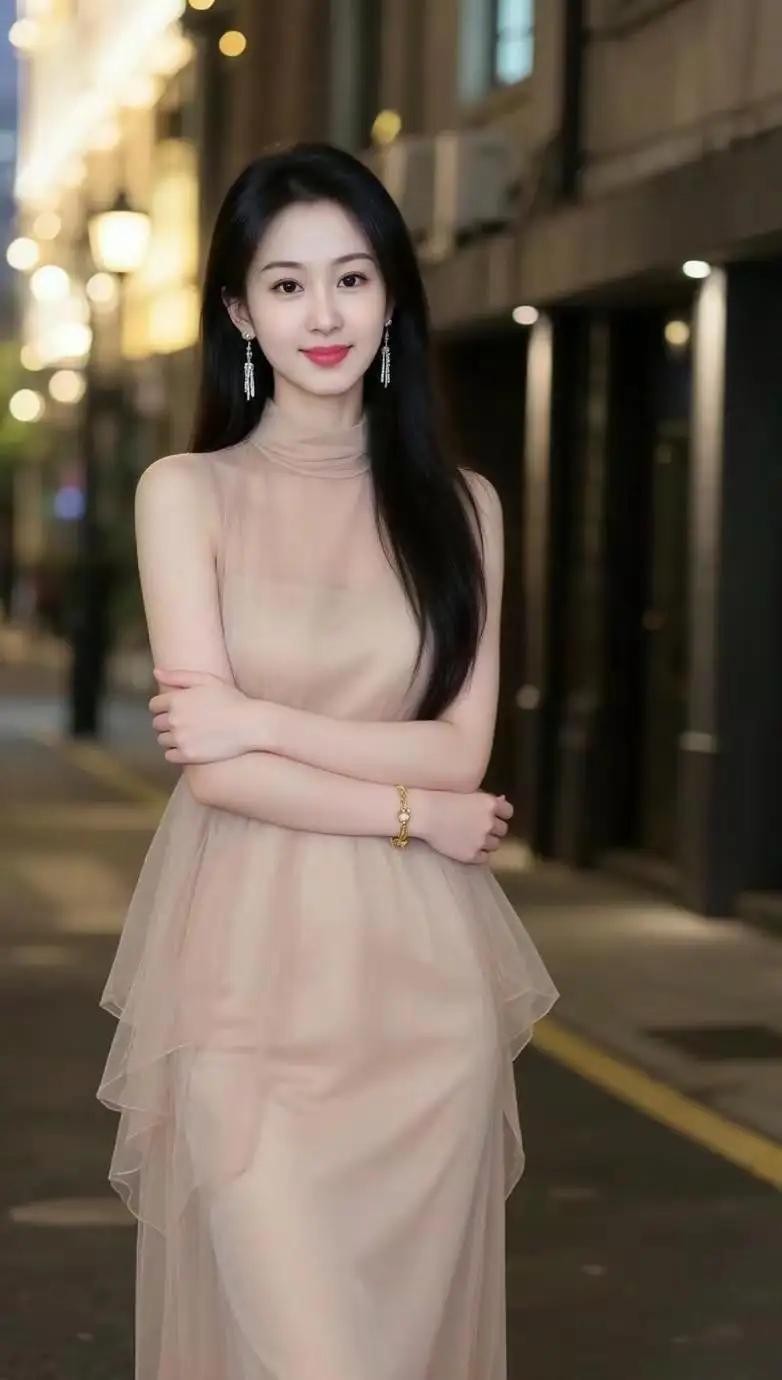 优雅夜晚，轻纱裙摆，气质女神💖🌟🌺