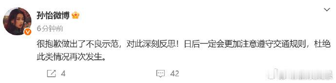 孙怡回应违反交通规则孙怡道歉 8日，有八卦媒体曝孙怡开车不打转向灯引热议。刚刚，