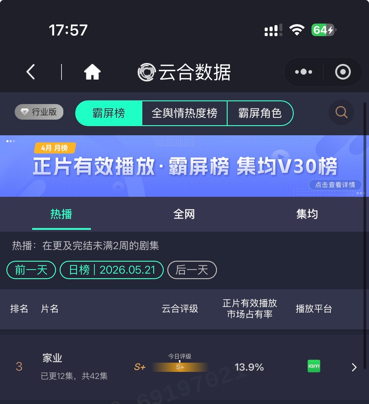 家业云合13.9  评级S+ 