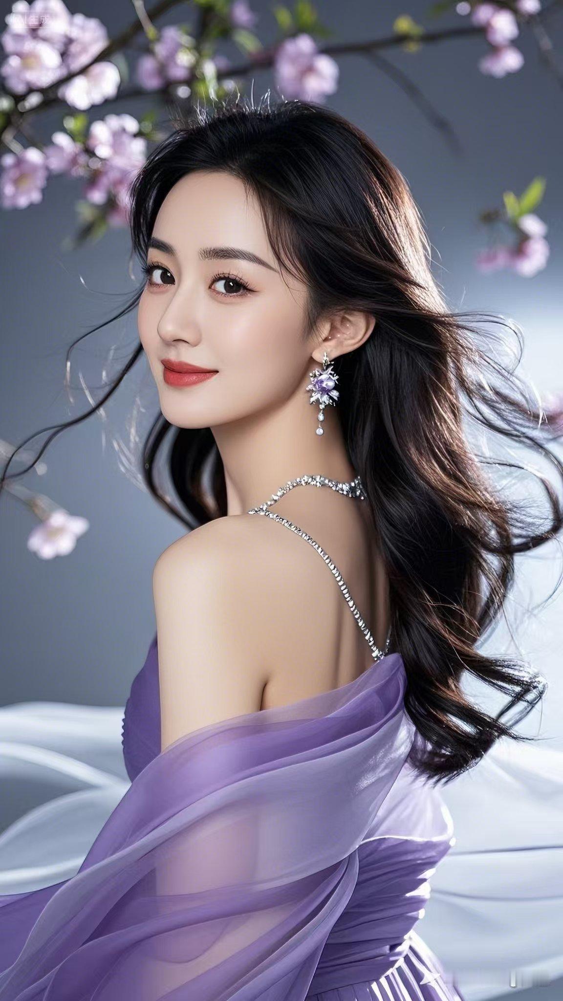 紫裙如梦，樱花轻吻肩头，她回眸一笑，温柔了整个春天的浪漫。