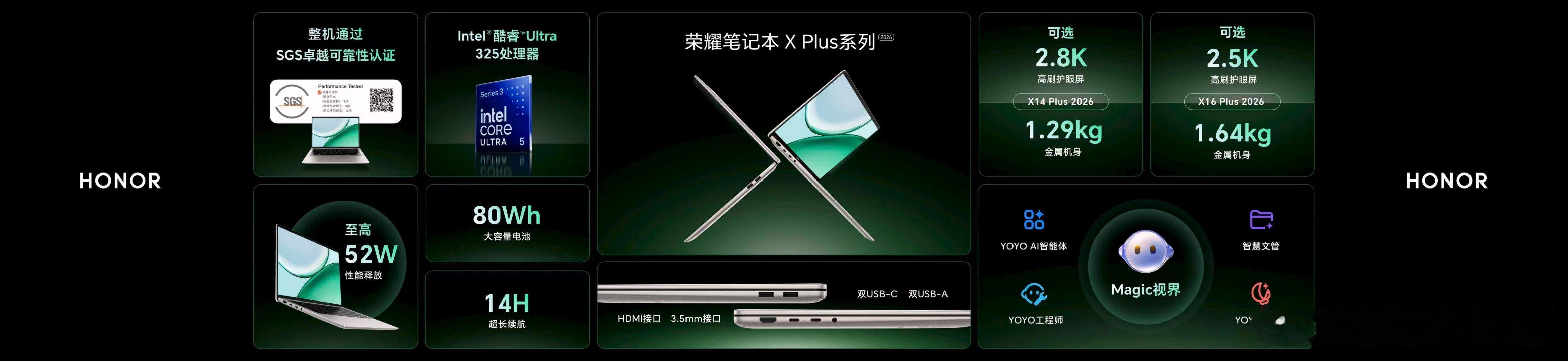 全新荣耀笔记本 X Plus系列2026延续荣耀X系列硬核品质基因，通过了高强度