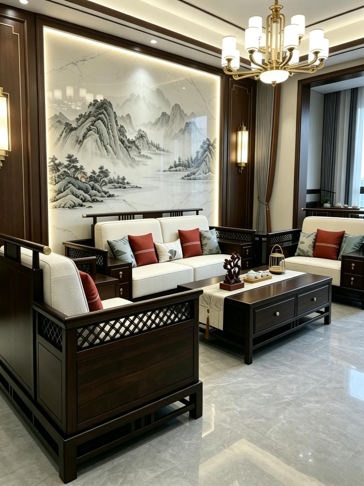 新中式家具 新中式沙发 全屋定制家具 客厅搭配 国风古韵