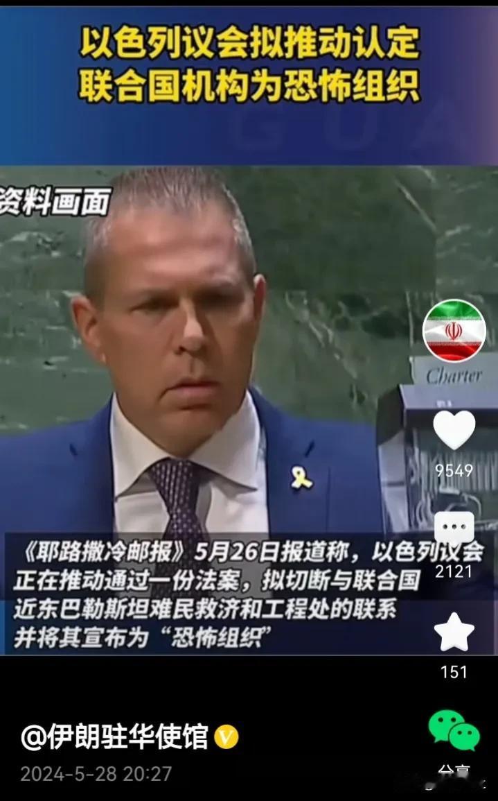 以色列这是要疯啊，准备将联合国相关部门认定为“恐怖组织”。
《耶路撒冷邮报》报道