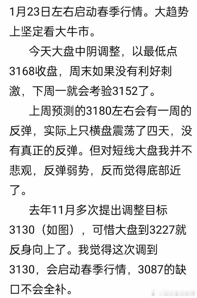 从1月2日开始，我连续十几次强调1月23日左右会中阳启动春季行情，并预测大盘调整