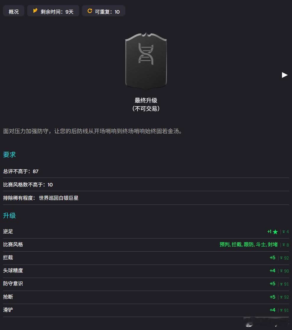 4月13日【新增进化】共 1 个1. 巩固后防｜免费｜可重复9次FC26