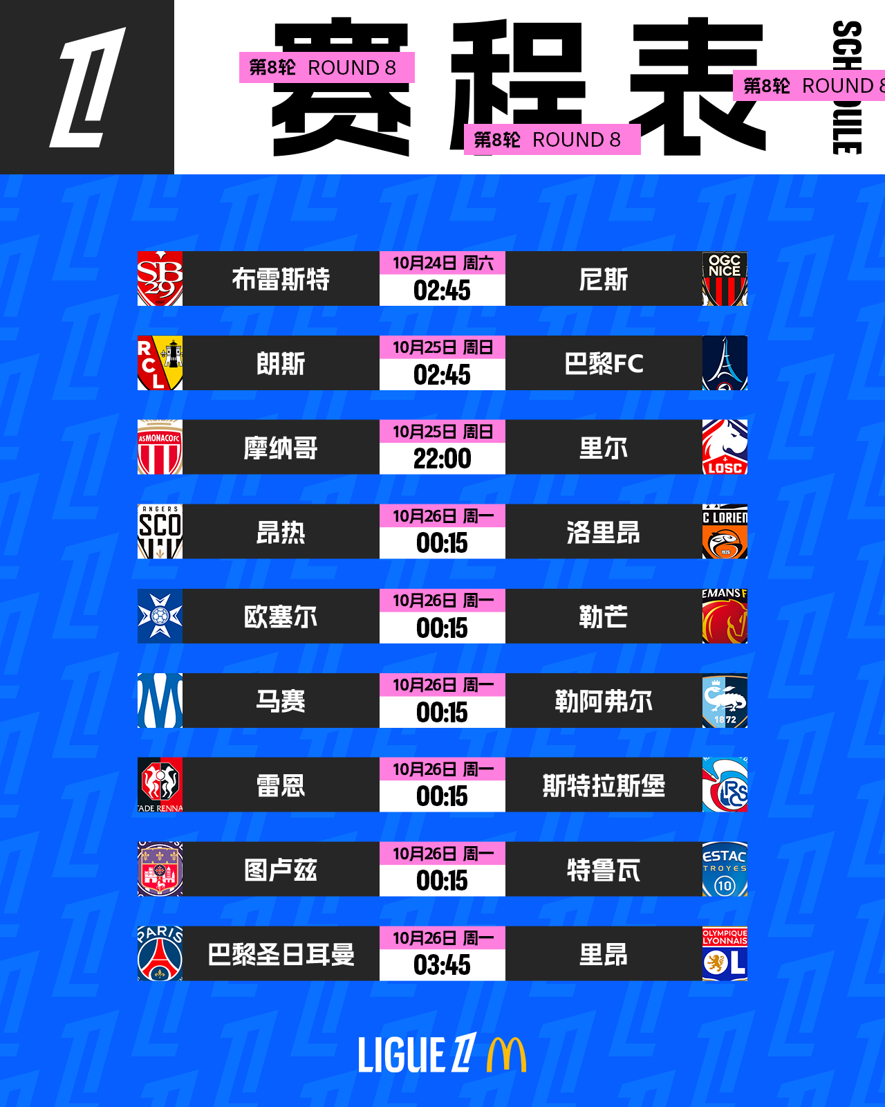 🗓️ 2026/27赛季法甲第8轮赛场：⚔️ 摩纳哥里尔强强对话，巴黎主场迎战