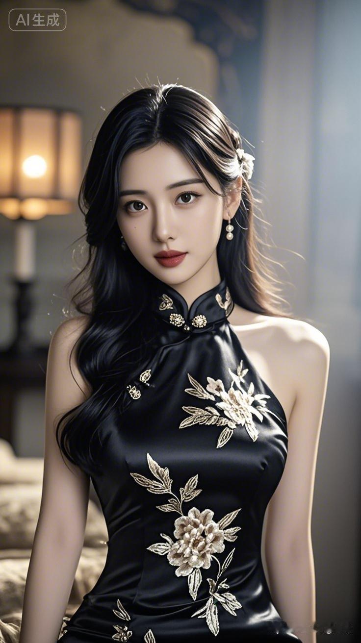 优雅黑丝绒旗袍，尽显东方古典美