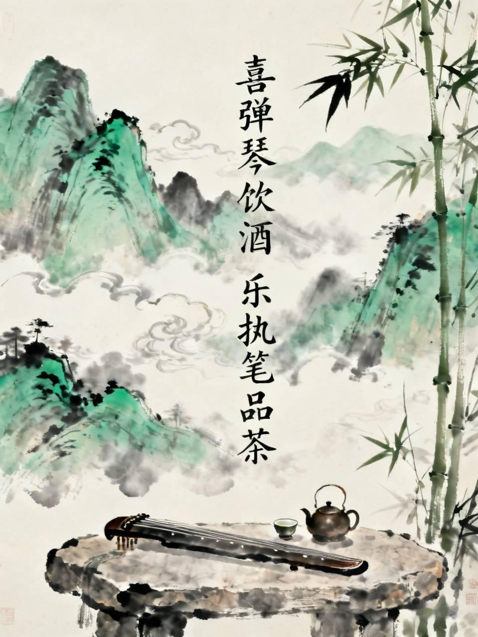 下联：乐执笔品茶。