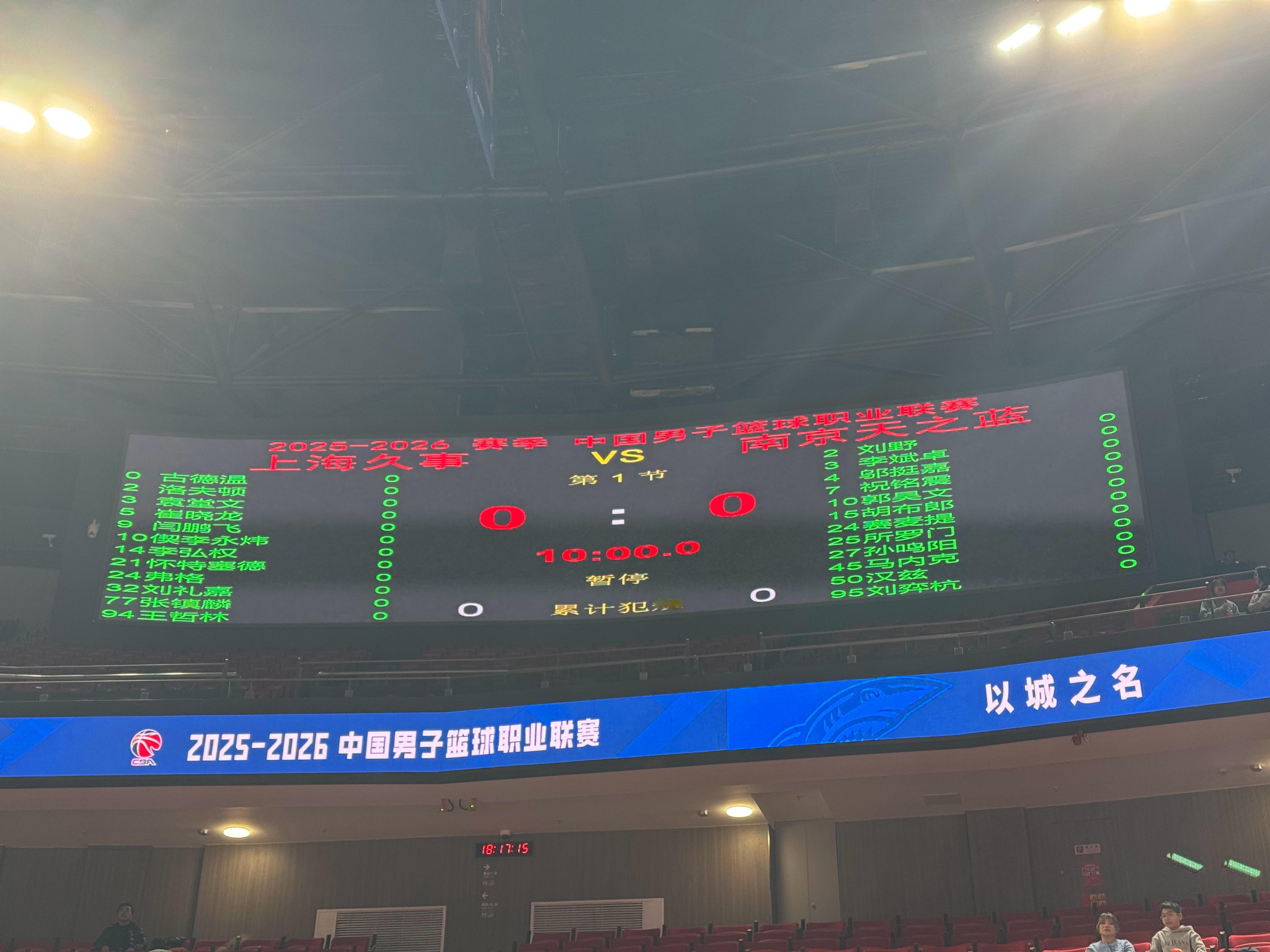 刘铮轮休，李弘权复出进入12人名单。上海久事大鲨鱼上海男篮vs同曦男篮