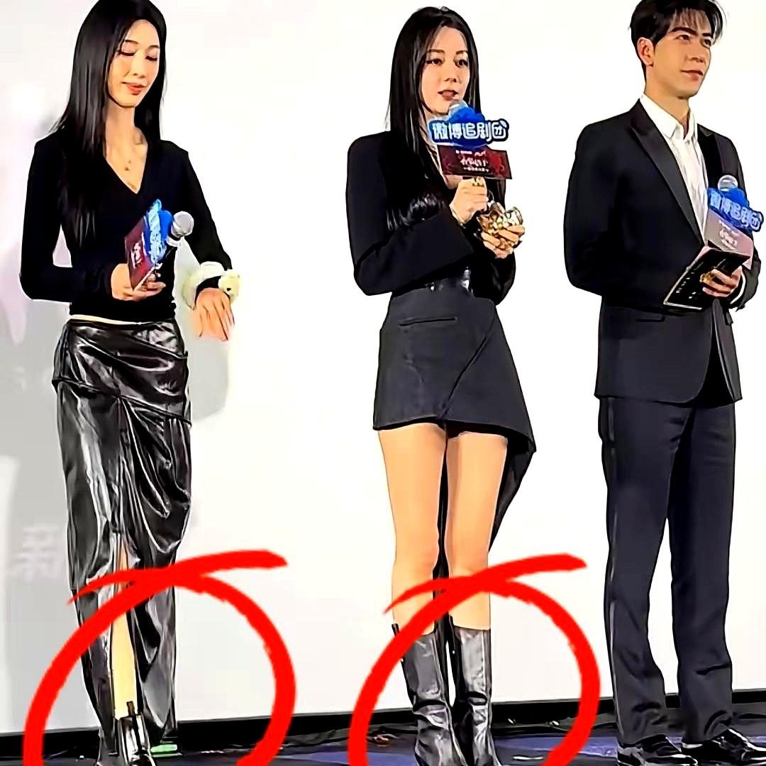 张俪和迪丽热巴同框

迪丽热巴那边是浓妆短裙高跟鞋，光彩夺目。张俪这边就穿着平底