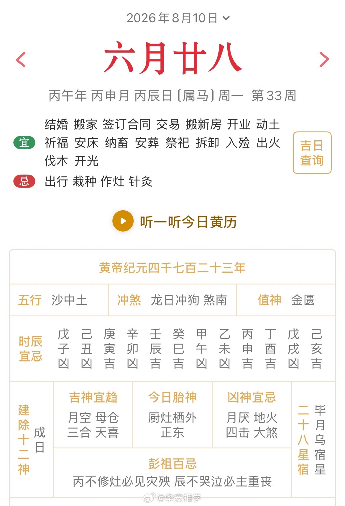 十二生肖每日简运 仅供参考2026.8.10丙午年丙申月丙辰日丙辰天克地冲庚戌：