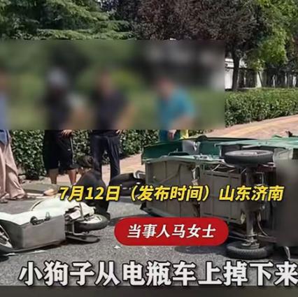 电动车摔倒的那一瞬间，谁也没顾得上一只六个月大的小狗跑哪去了。马女士浑身疼得直不