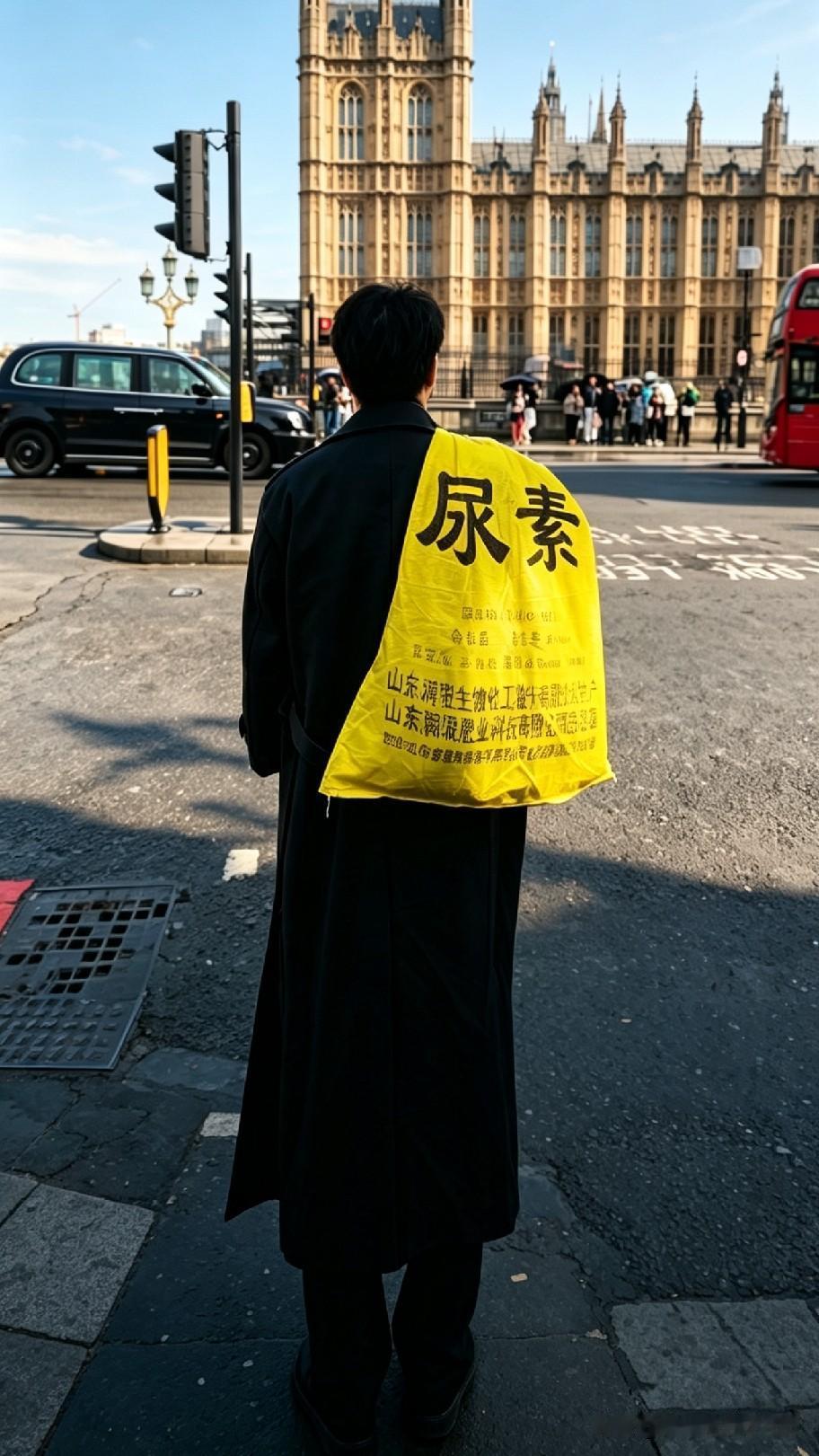 笑惨了！风衣搭尿素袋在伦敦街头火出圈，土到极致就是潮！有人说换到我们乡镇就没得这