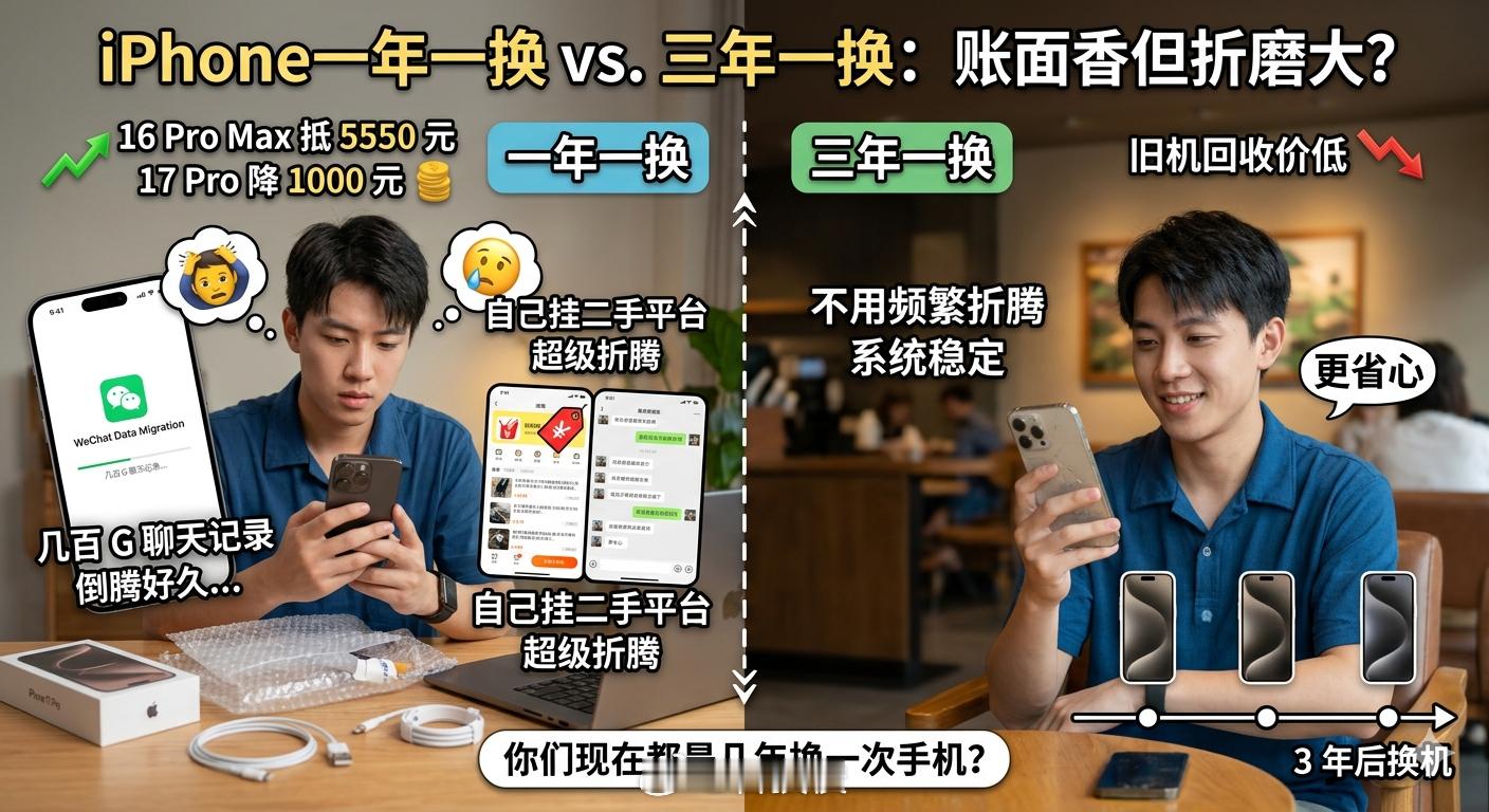 iPhone一年一换比三年一换更省钱单纯按官方回收价算，现在拿16ProMax去