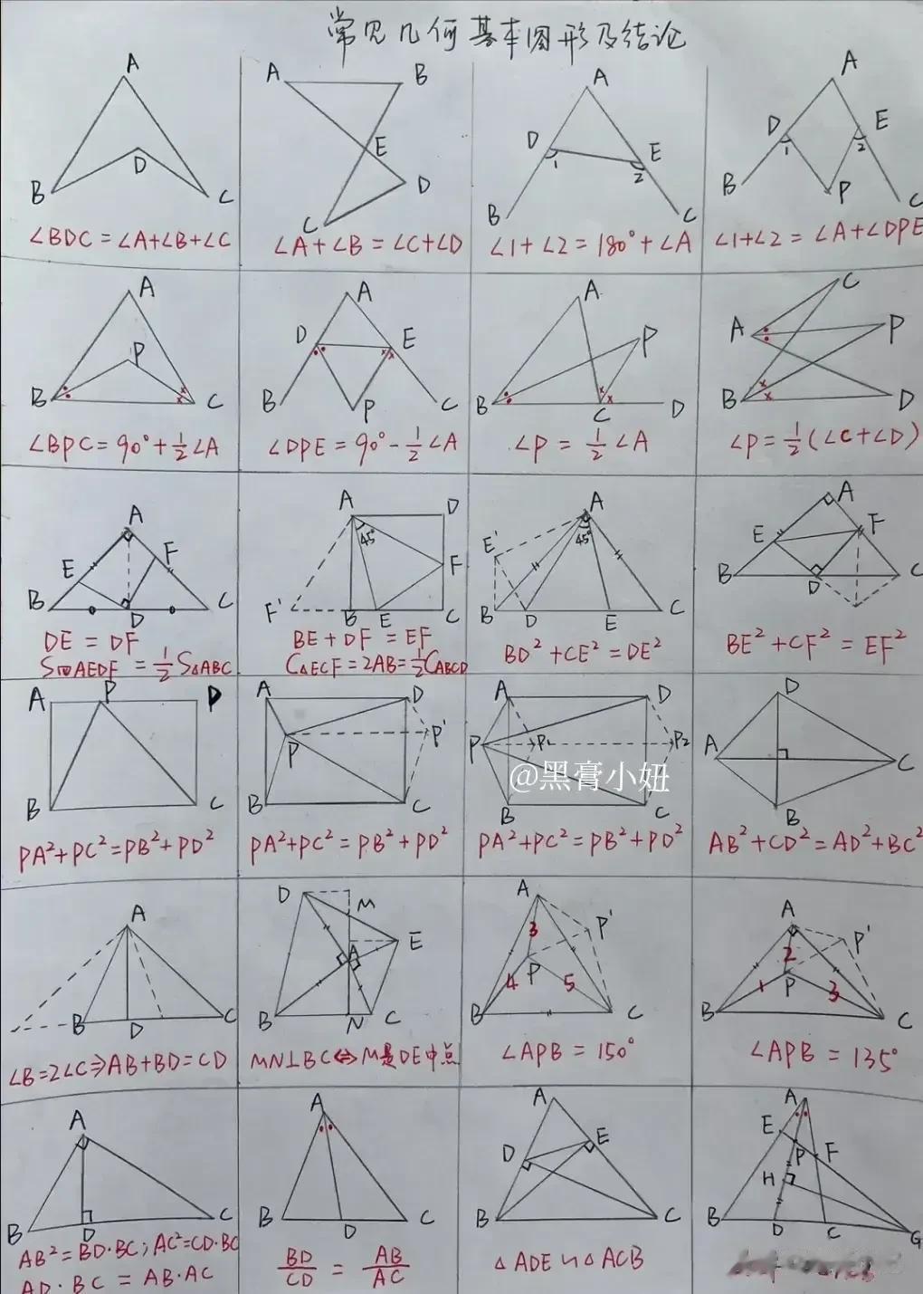 太惊艳了！终于有人把初中几何模型全都详细的整理出来！有手绘有动态图，真是一目了然