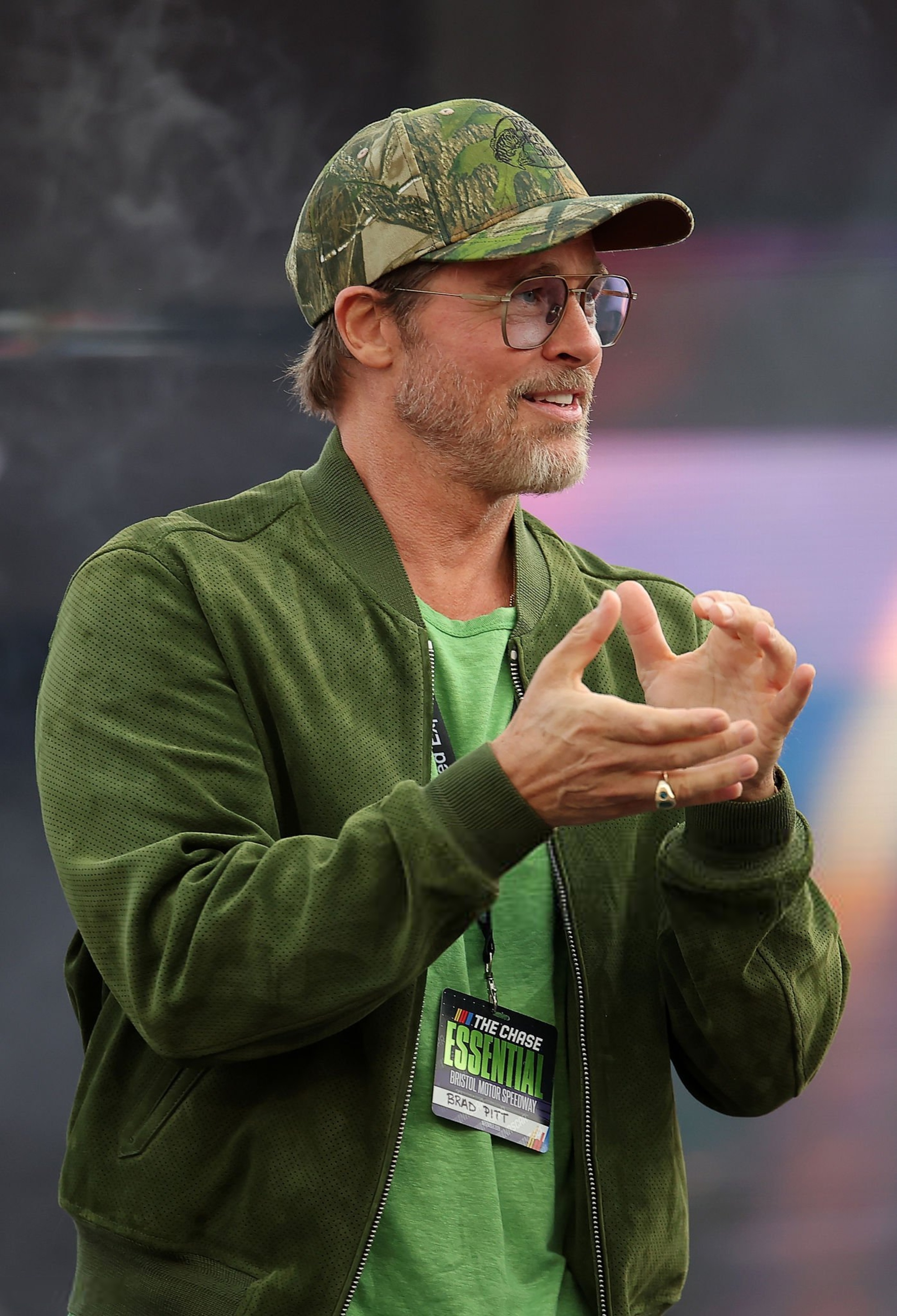 Grand Marshals Brad Pitt looks on during