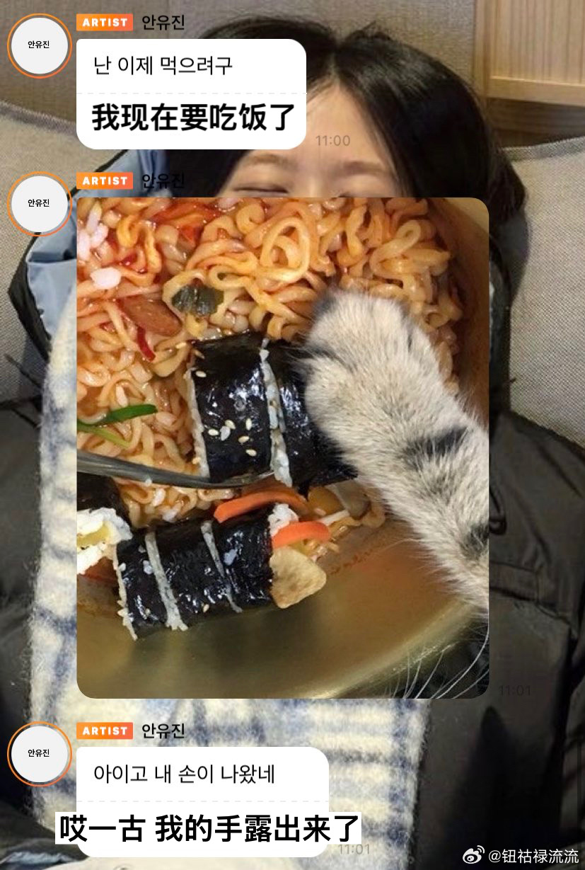 吃饭时不小心露出猫脚的安宥真，愚人节限定小狗变小猫，萌啊萌啊