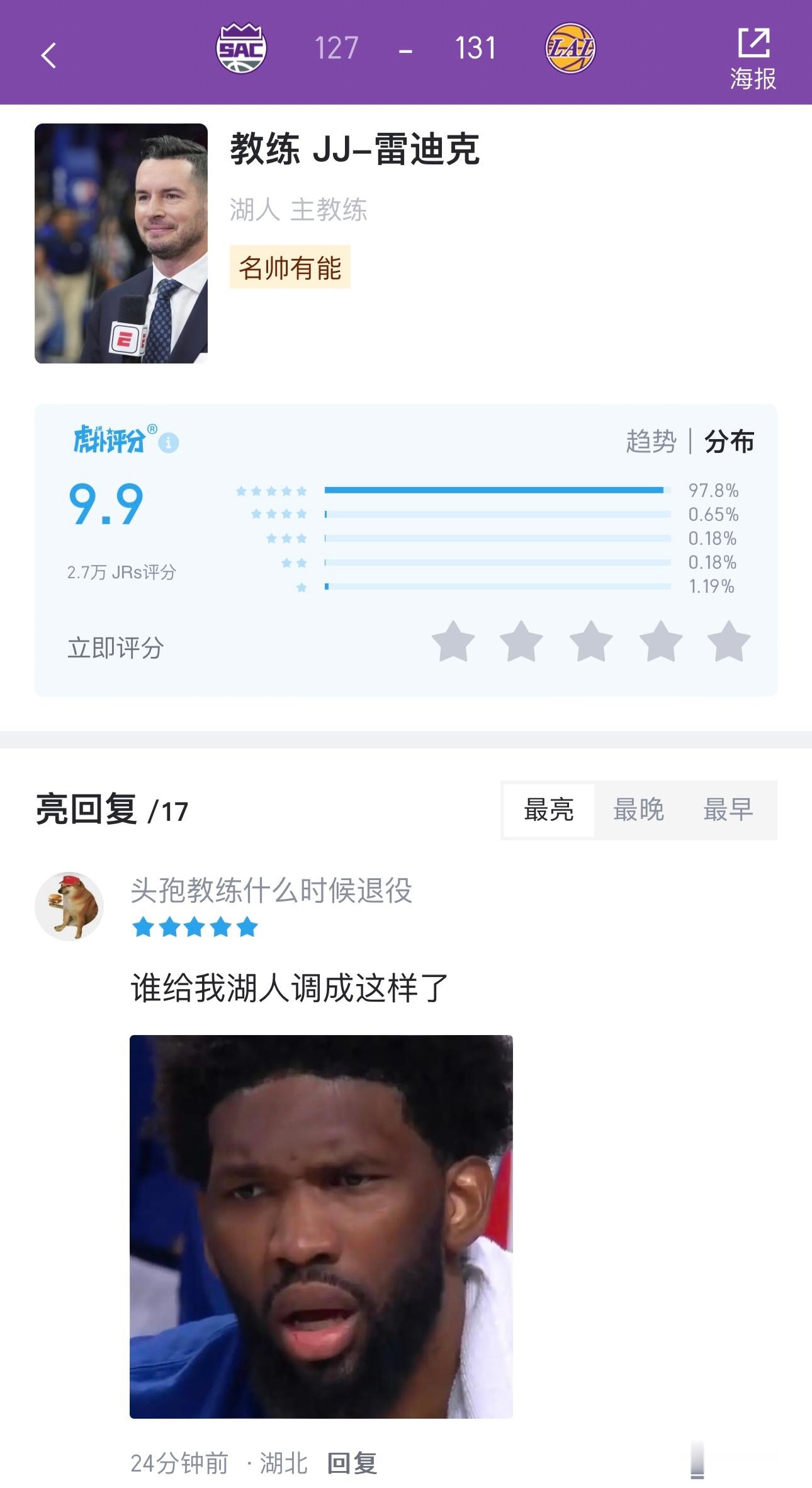 大家怎么评价雷迪克的执教水平？#詹姆斯杀疯了##还得看詹姆斯##国王vs湖人# 