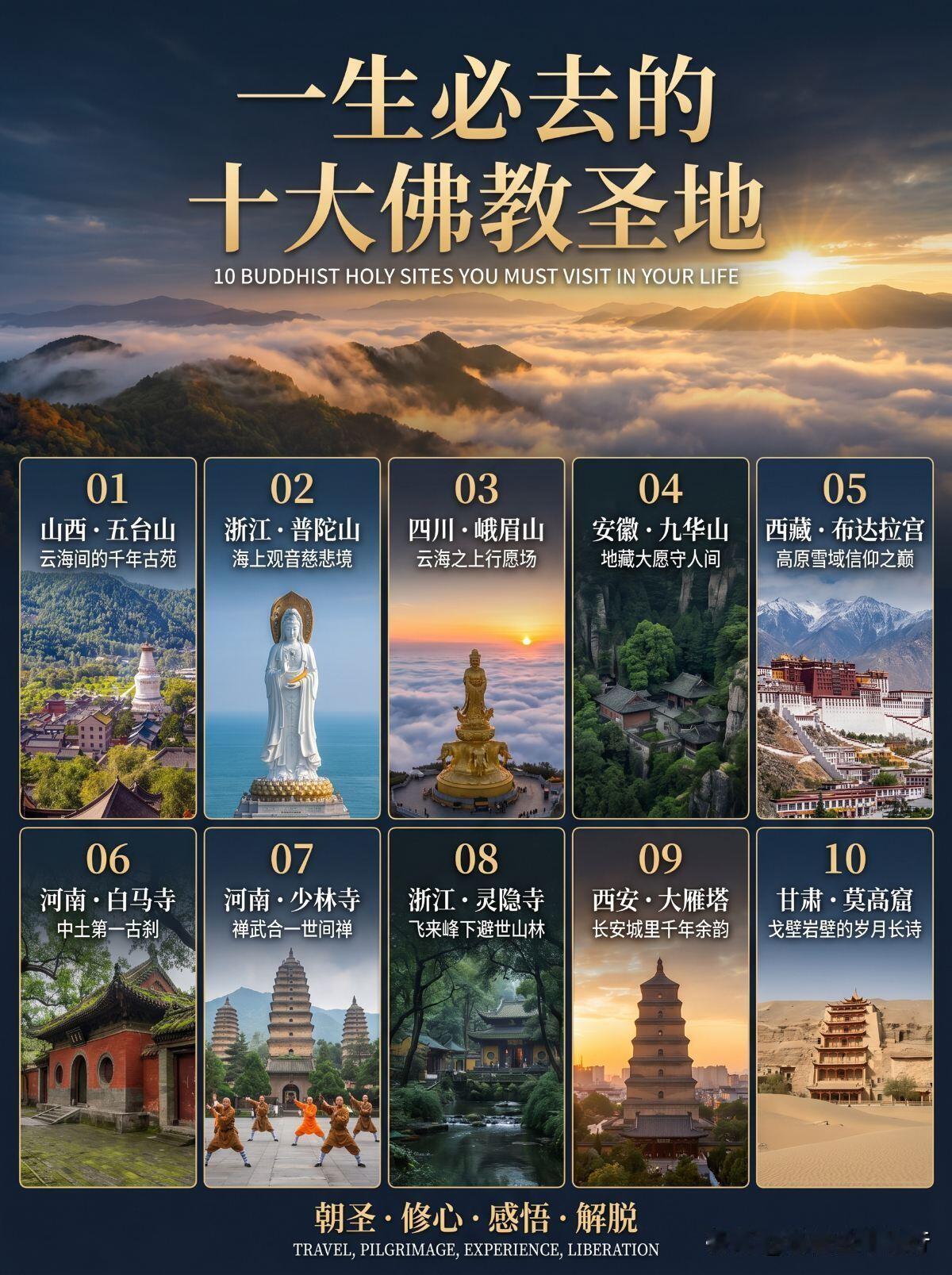 看云海赴禅境，寻千年信仰足迹。一寺一故事，一山一修行。烟火漫古刹，静心渡凡尘，这