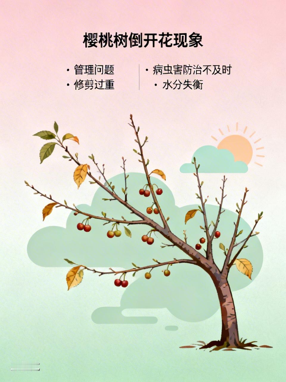 樱桃树开两次花，也就是“倒开花”，这可不是啥好事，会让来年产量大减。出现这情况，