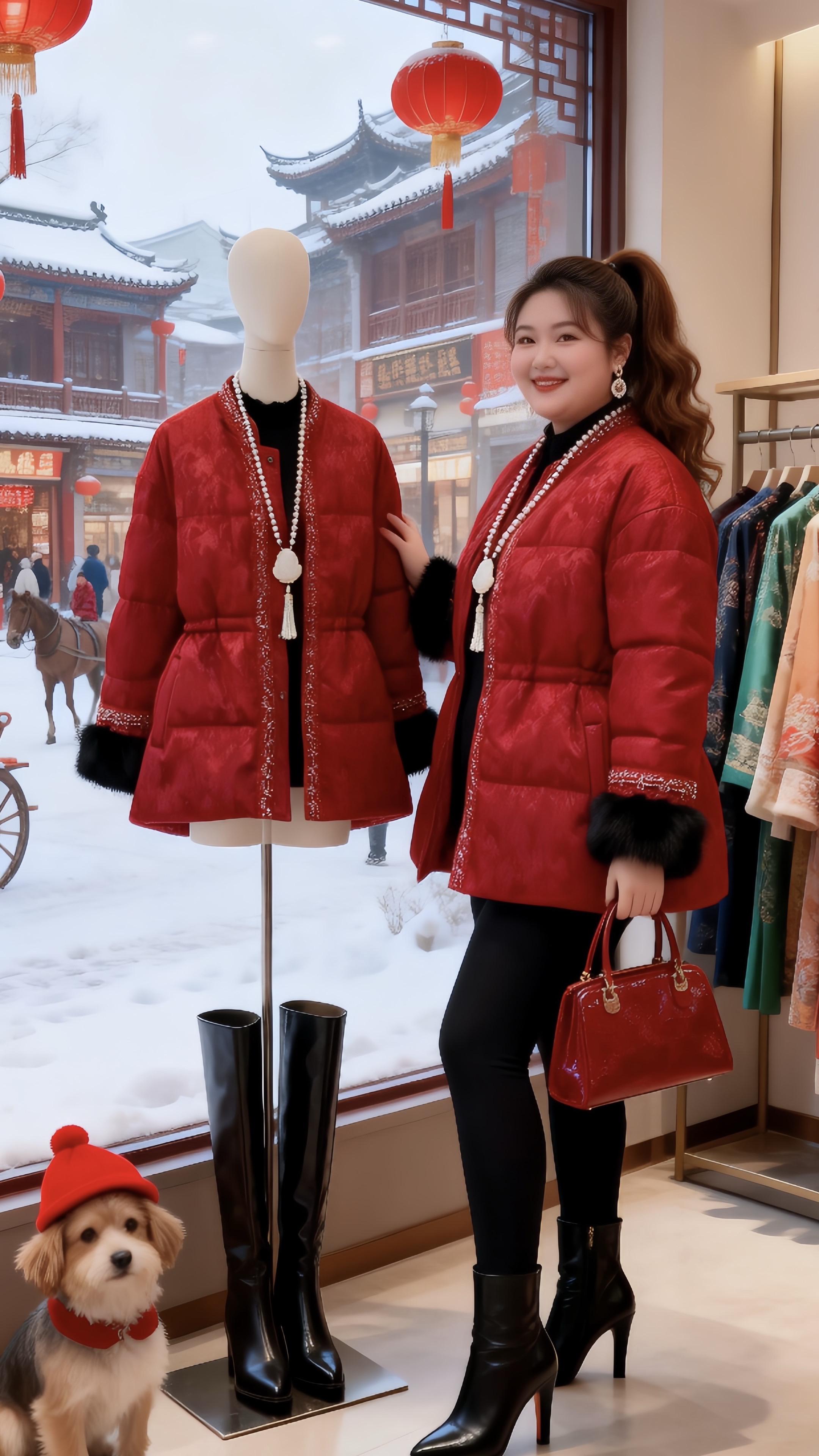 大码女装 国风棉服复古穿搭 新年好运红我先穿上了胖妹妹的冬季有效穿搭