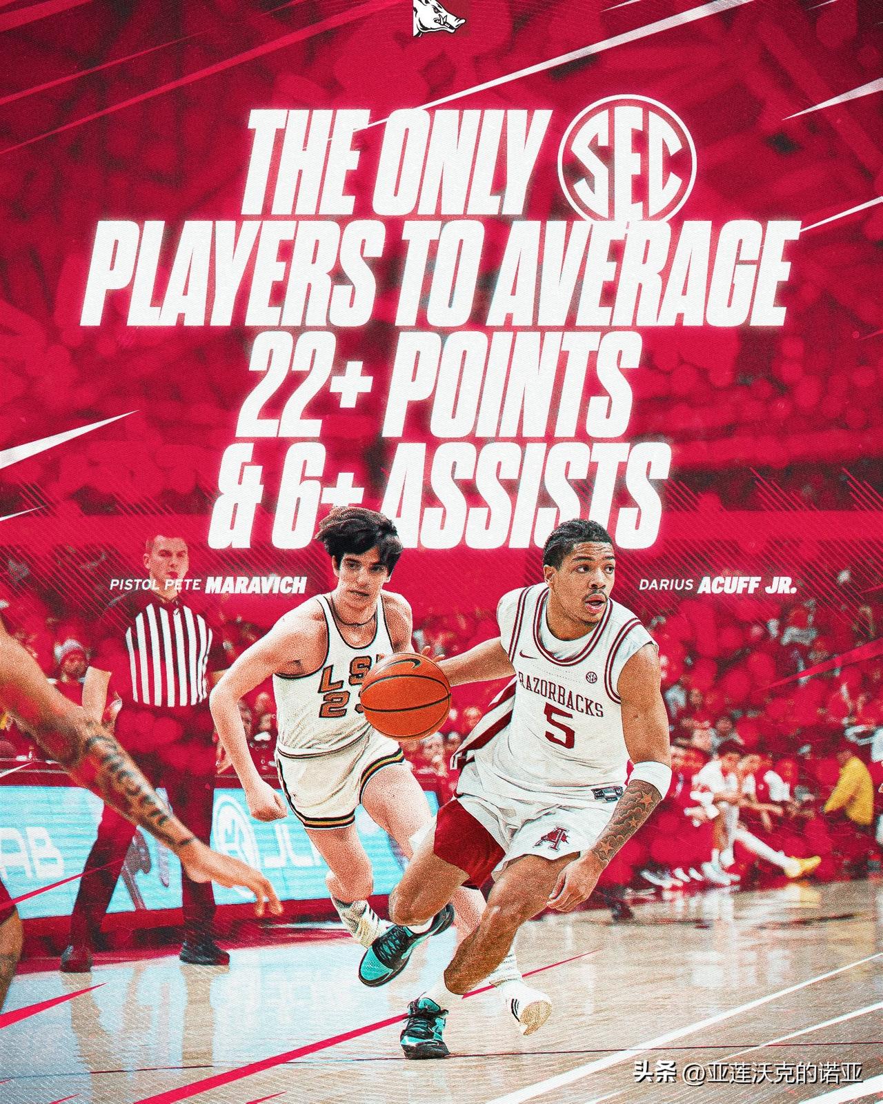 阿肯色Darius Acuff Jr将不会出战周六对阵密苏里大学的比赛，主帅Jo