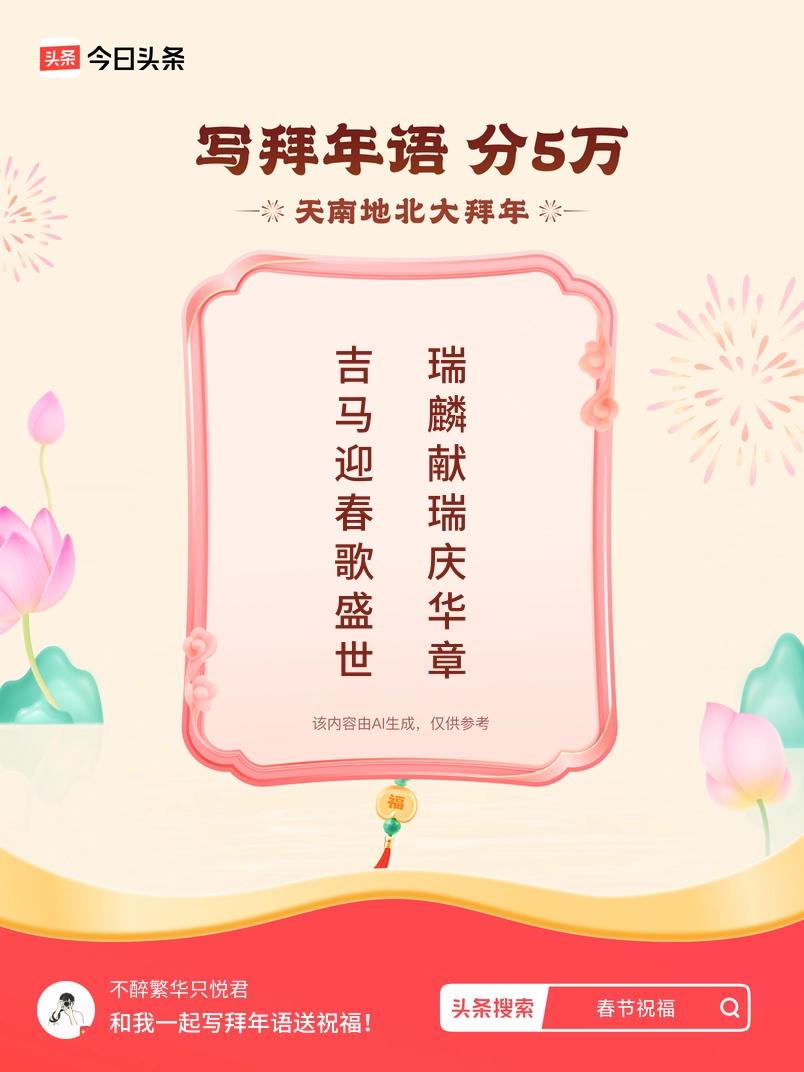 写拜年语送祝福新春拜年送祝福！我的祝福是：“吉马迎春歌盛世，瑞麟献瑞庆华章”！快