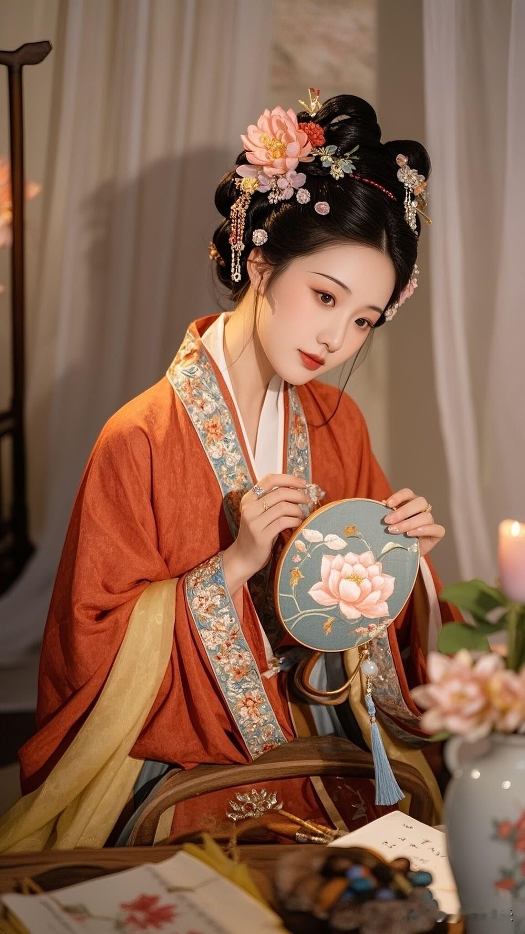 我绣荷包，针针线线，皆是我相思所成。图案色彩，尽诉委屈。愿君知晓，我心所系。