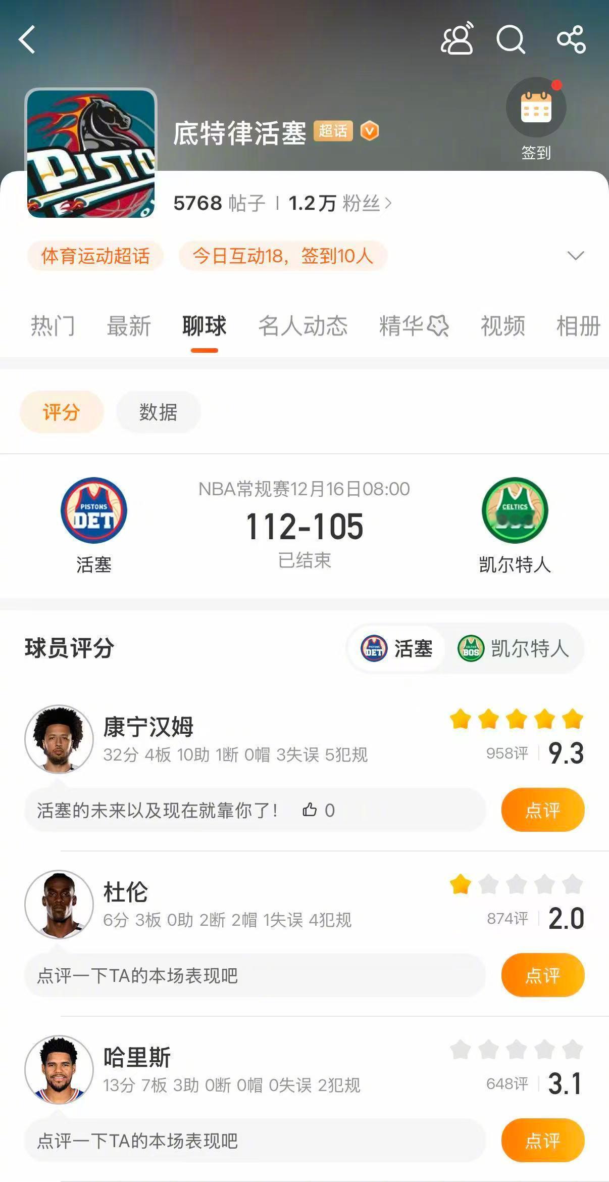 活塞战胜凯尔特人 活塞112-105战胜凯尔特人。坎宁安再次展现巨星表现，砍下3