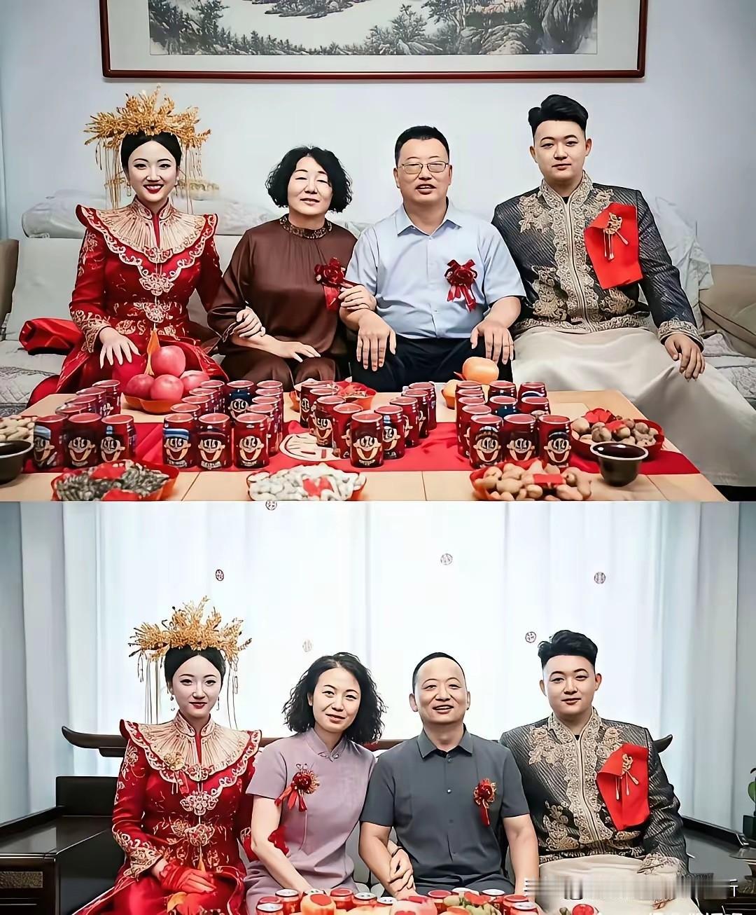 上面是女儿出嫁，下面是媳妇进门