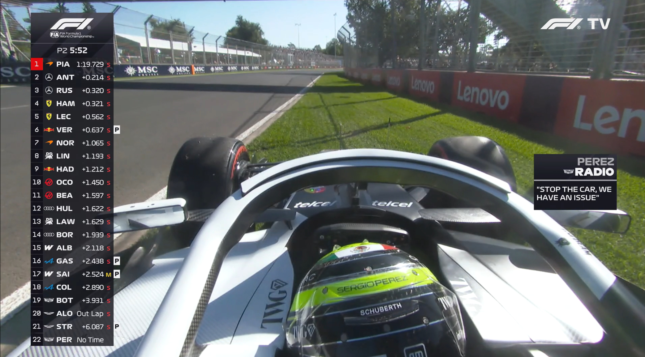 佩雷兹的赛车出现问题，车队TR让他直接停在了赛道旁边F12026F1澳大利亚大奖