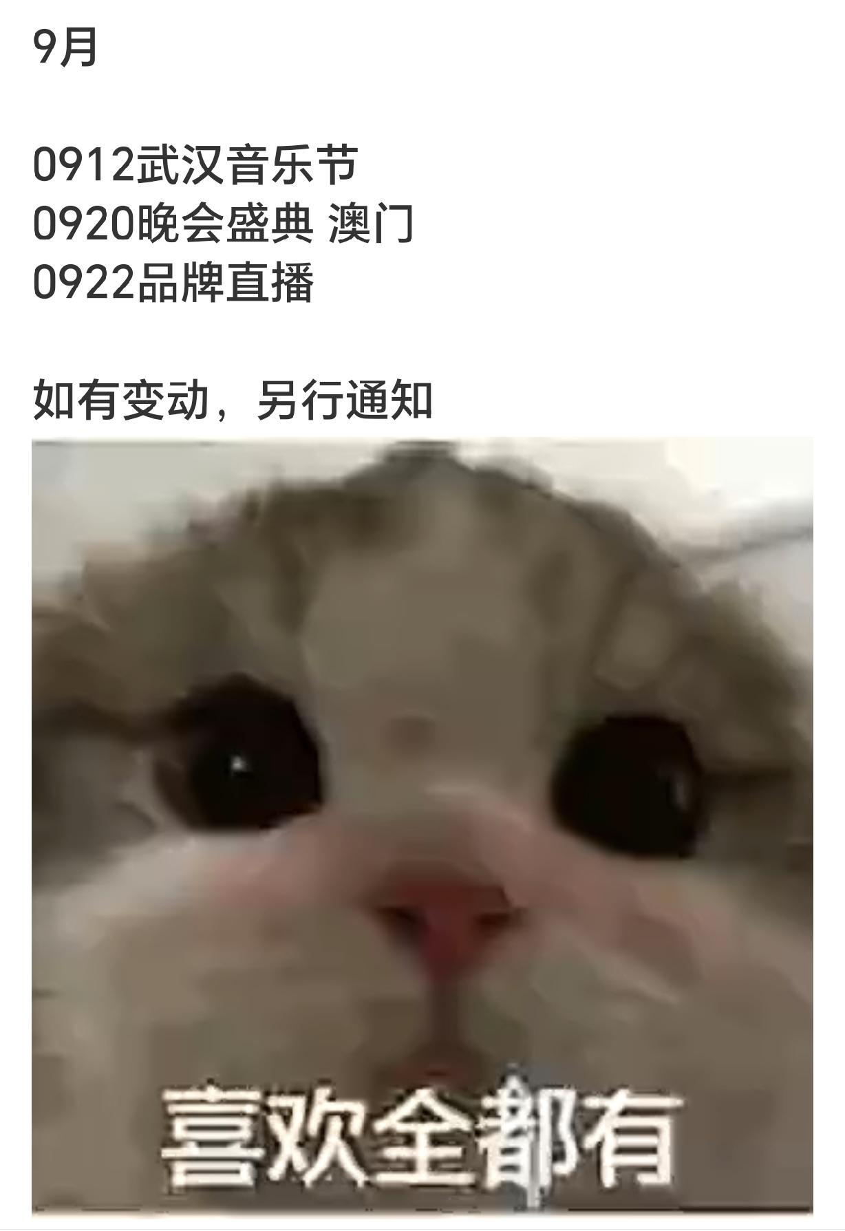 任嘉伦9月行程终于来了[烟花][烟花][烟花]
0912武汉音乐节
0920晚会