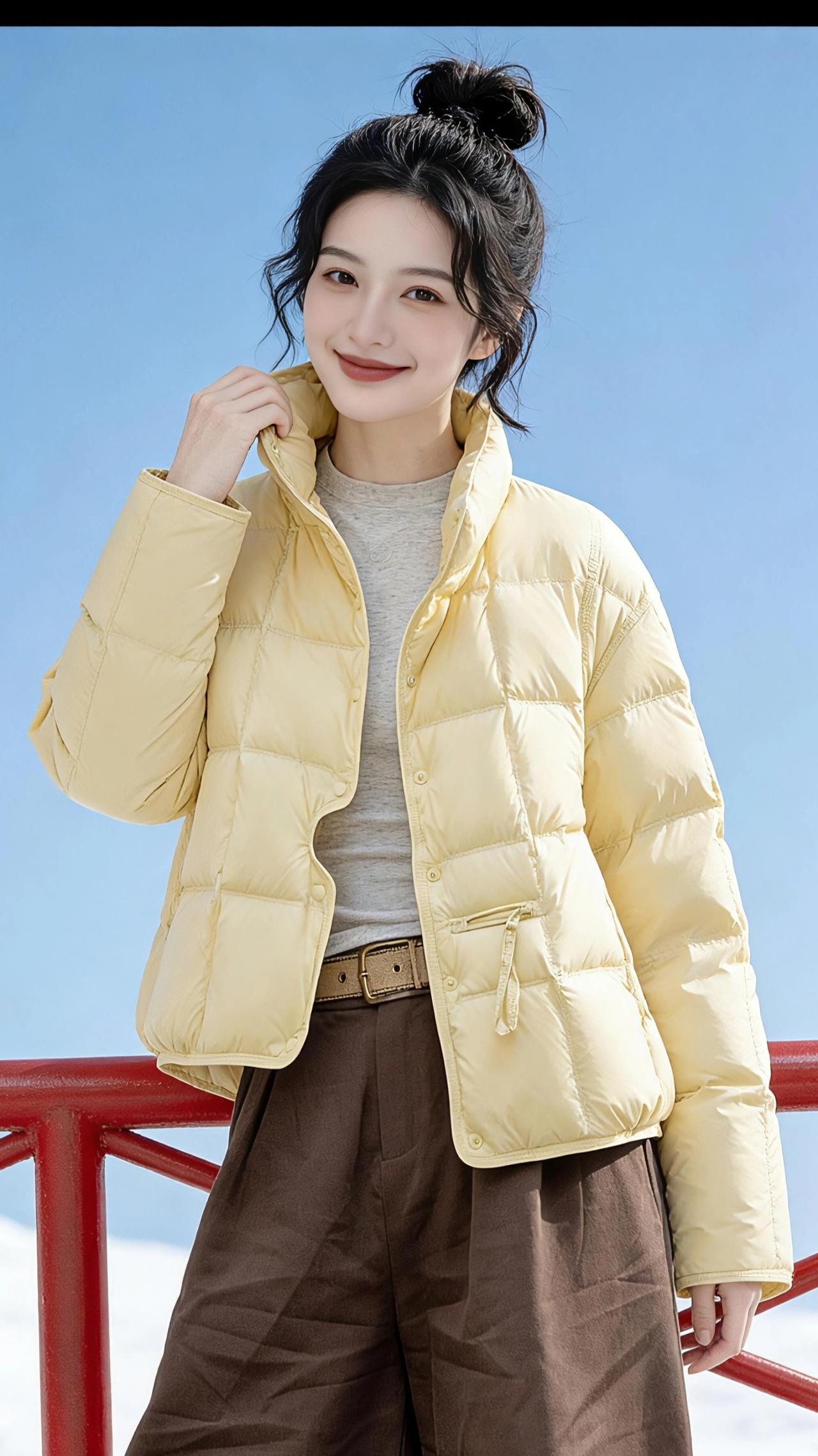 冬日里的一抹暖黄
 
在澄澈如洗的蓝天之下，她像一阵轻快的风，撞进了这片纯白的雪