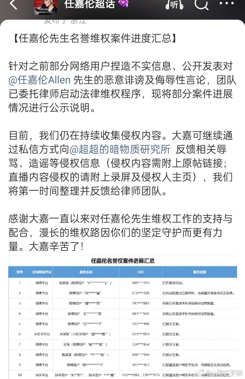 任嘉伦 又告嘿了！支持超哥，绝不手软