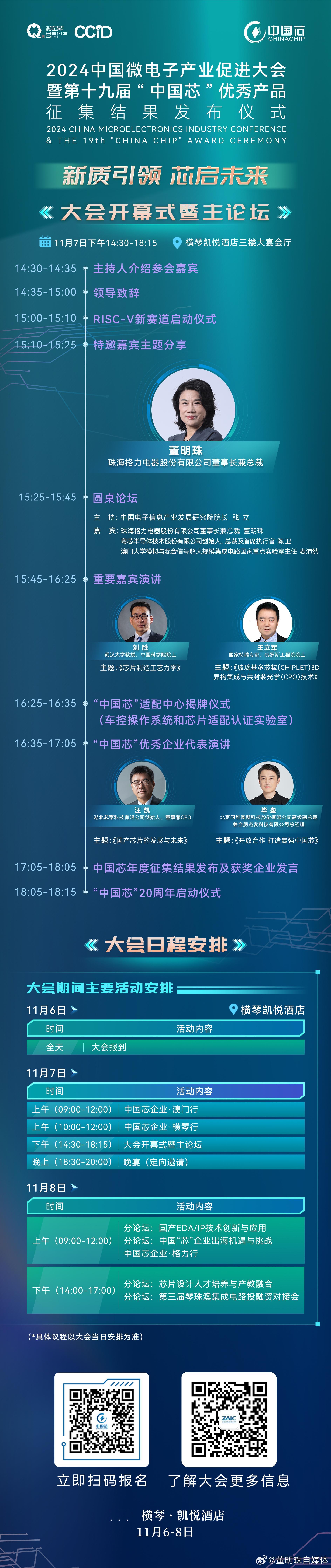 亮点前瞻！董明珠等重要嘉宾将出席第十九届“中国芯”大会#董明珠##中国芯# ​​