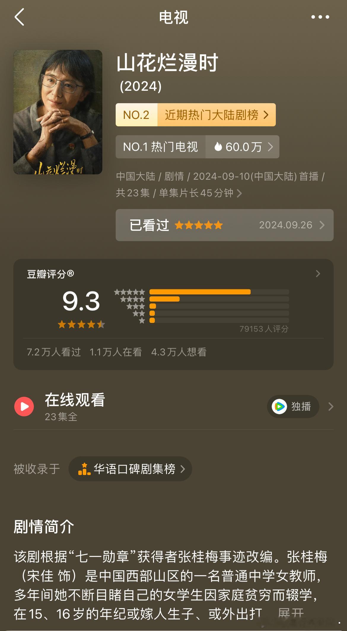 🫢🫢🫢一个假期过去咱山花烂漫时已经涨到9.3了！看过的都说好！！ ​​​