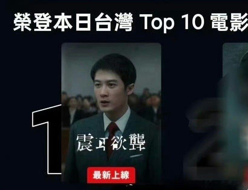 檀健次《震耳欲聋》网飞上线：台湾排名：TOP 1（电影类热播榜）香港排名：TOP