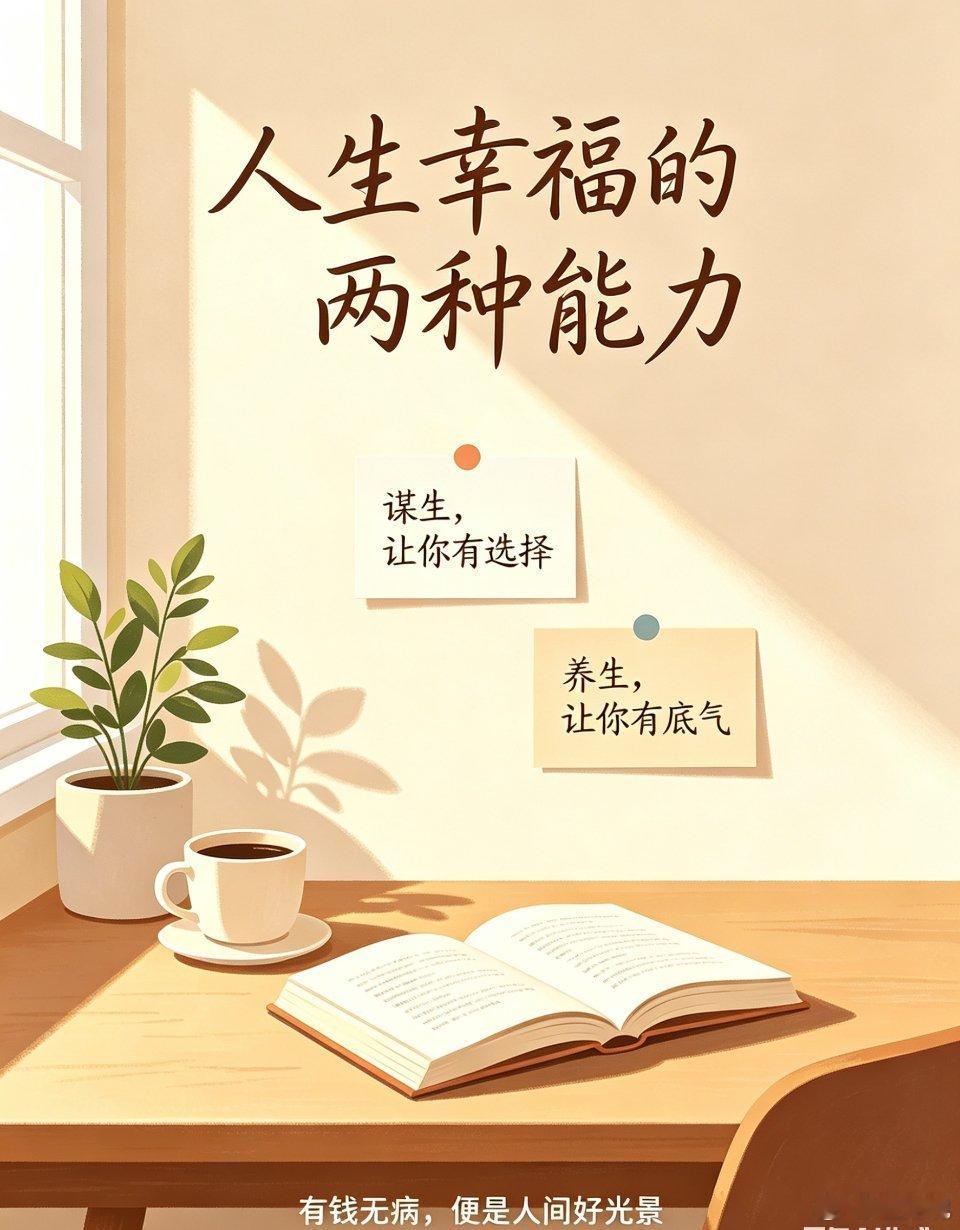 人生幸福的两种能力:谋生，让你有选择；养生，让你有底气。有米无病，便是人间好光景
