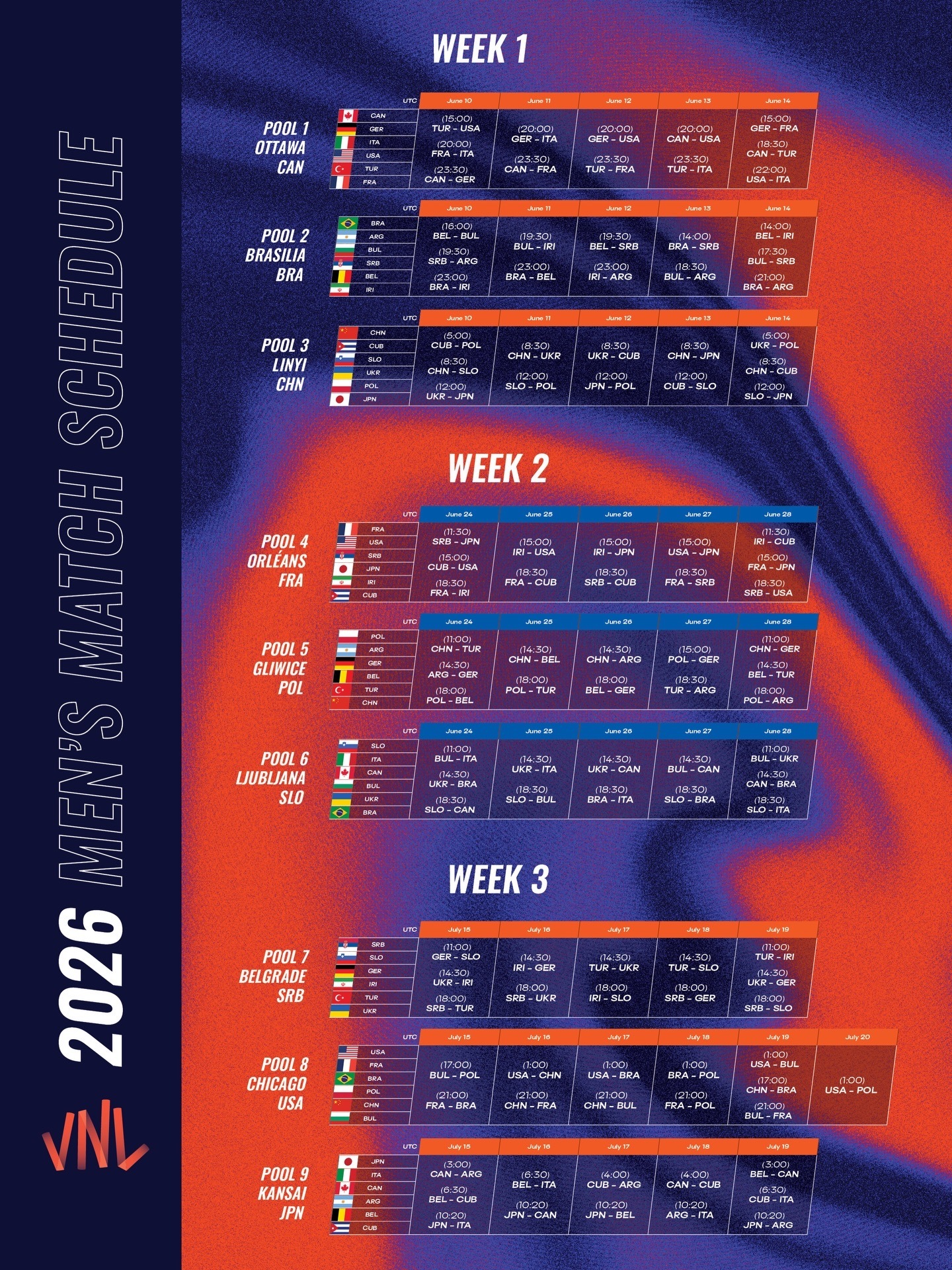 📅 2026年中国男女排VNL完整赛程中国女排中国男排 🏐 中国男排完整赛程